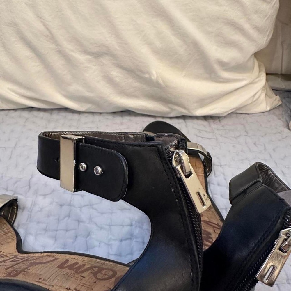 Size 10 Black leather Sam Edelman wedge zip up (ankle strap is adjustable) heels - Picture 5 of 6